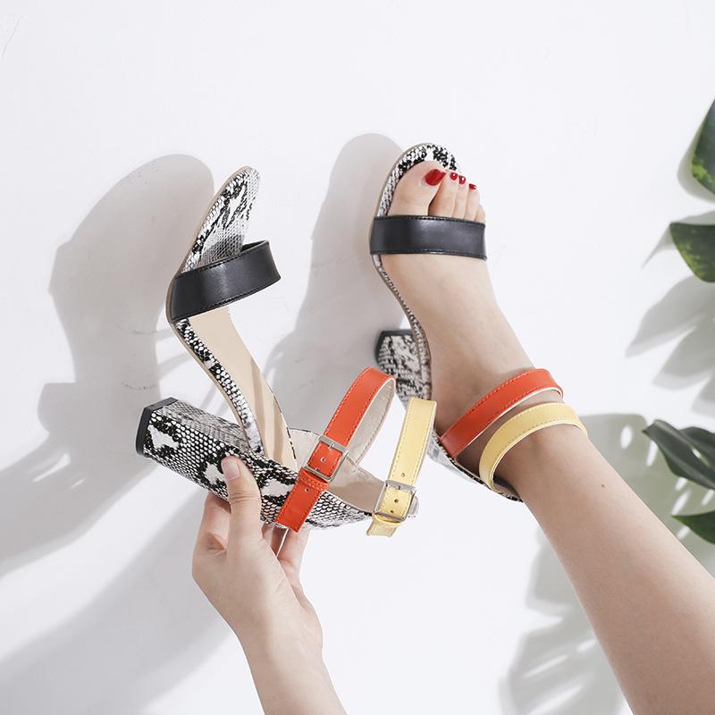 Summer High Heel Sandals Women's Double Belt Buckle Snake Sandals