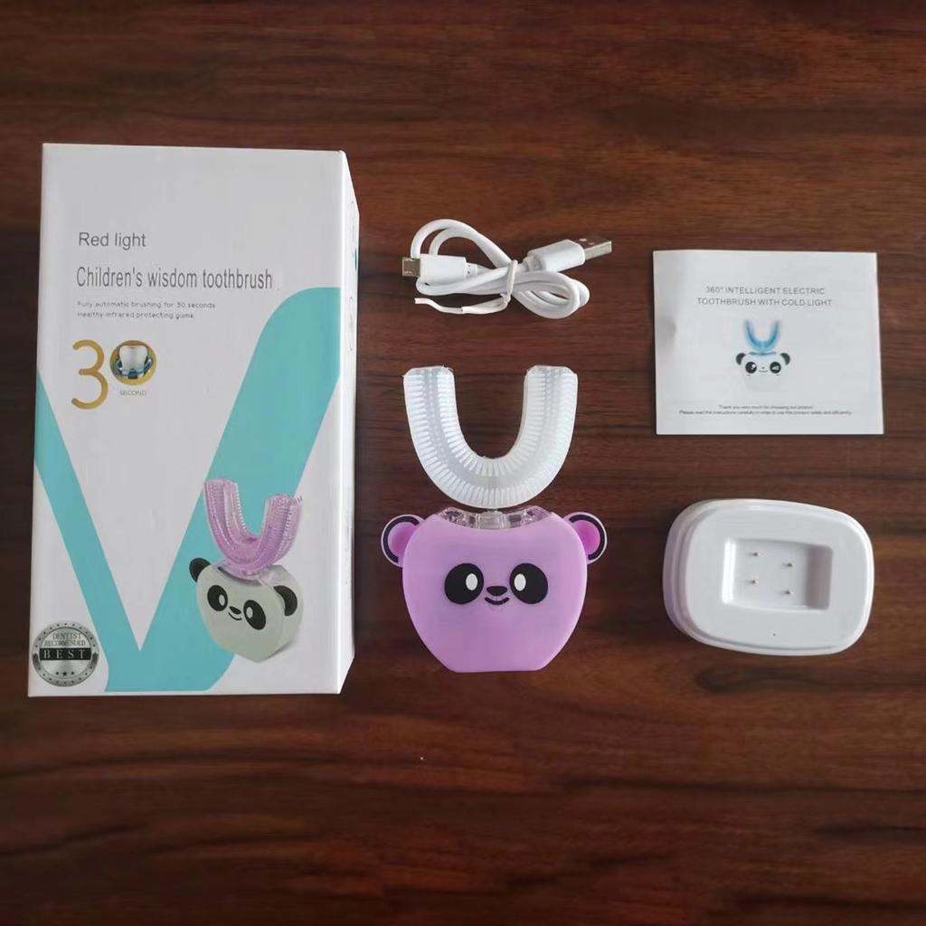 Periuță de dinți electrică pentru copii în formă de U cu 360 de grade pentru curățare orală cu temporizator inteligent automat, lumină rece