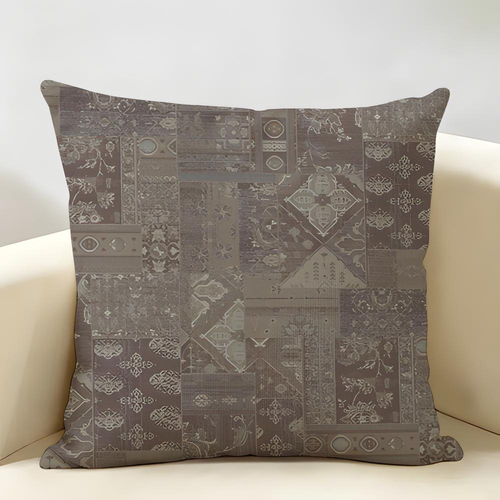 Retro Geometric Antique-Style Jacquard Fabric Cushion Cover Natural Linen Organic Fabric Printing Breathable For Home Decor