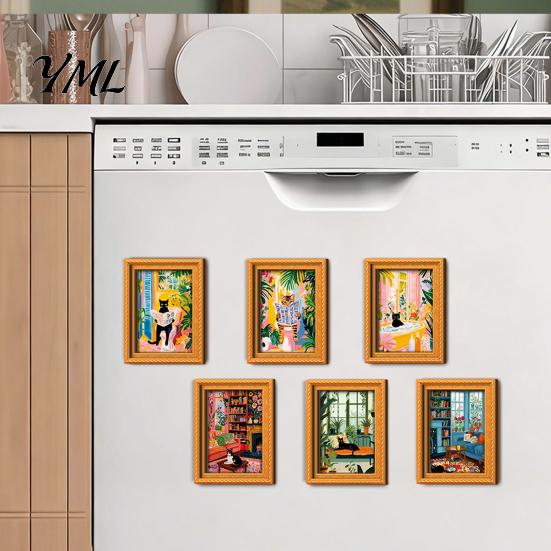 Vintage Style Photo Holder for Office Locker Cute Cat Magnetic Fridge Magnet, Wooden Picture Frame, Fun Reusable Frame Set Cabinets Scene Decor Metal