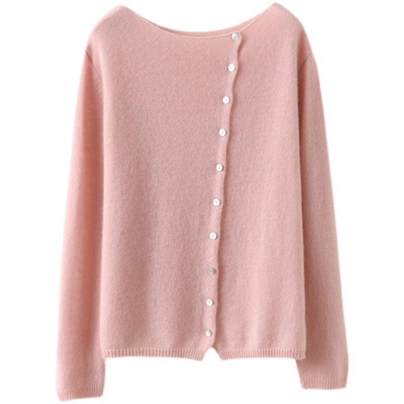 Fashion Cardigan Long Sleeve Casual Women Sweater Autumn Single-breasted Office Round Neck Thin Knitted Outer Sweaters Solid Simple Women's Clothing