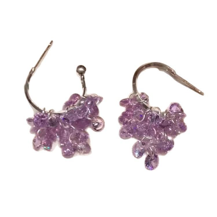 Purple ice waterfall tassel c stud earrings elegant and smart spring and summer vacation light luxury exquisite niche earrings earrings