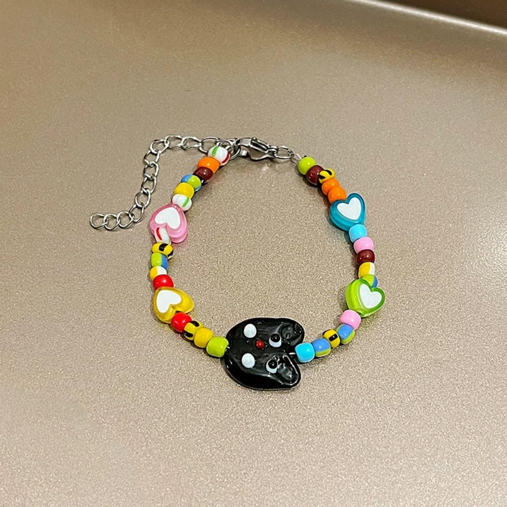 New Strange Bracelet Cartoon Cat Color Love Beaded Bracelet New Childlike Cute Cat Black and White Funny Bracelet Happy Jewelry 19.5cm