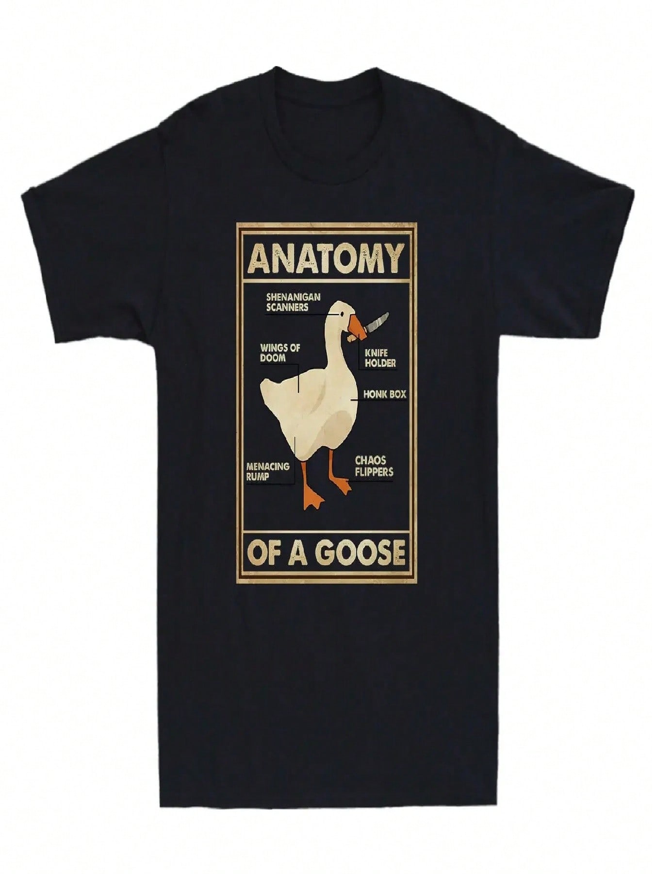 Anatomy Of A Goose Funny Duck Graphic Gaming Gamer Vintage Black T Shirt Harajuku Gothic Wounisex Tshirt Ullzang Streetwear Top S