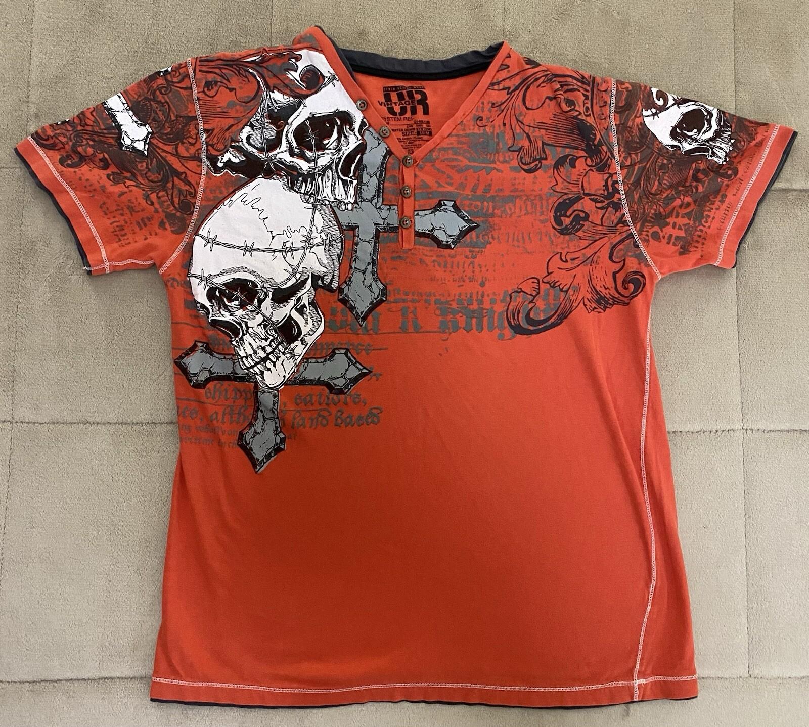 Y2K MENS UR VINTAGE Button NECK GRAPHIC T-shirt SKATER Y2K GRUNGE S