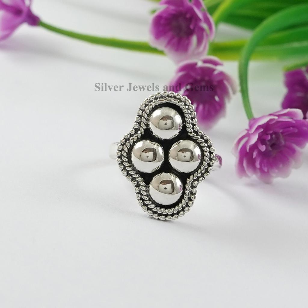 Puffed Bead 925 Sterling Silver Ring: Handmade Unique Design Ring