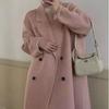 Autumn and Winter Korean Style Long Hair Baby Camel Wool Double-sided Wool Coat Double-breasted Simple High-end Coat New Style for Women