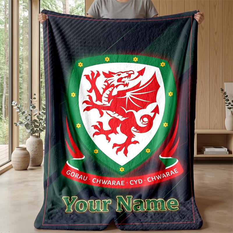 Wales Rugby Custom Flannel Throw Blanket Print Your Name Text Soft Warm Blanket Holiday Present