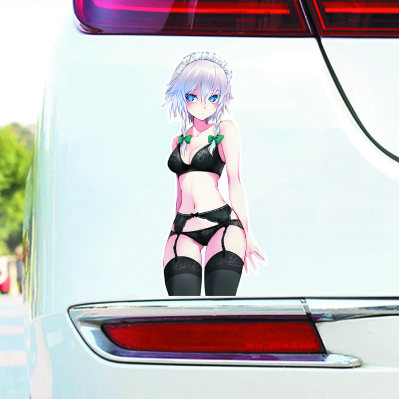 DM48#15cm Plachá stříbrovlasá anime dívka se zády k tobě Vinylová nálepka na auto Vodotěsná vinylová nálepka na autodoplňky Dekor