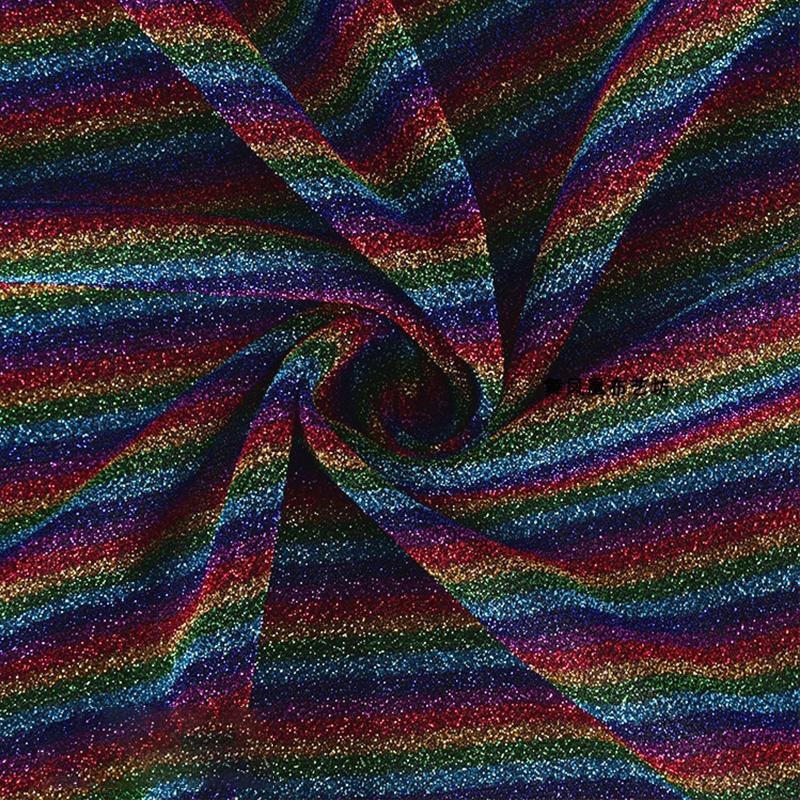 NEW Glitter Yarn Fabric Soft High Stretch Particles Starry Bright Cloth For Colorful Stage Costume Wedding Decor Textiles Fabric