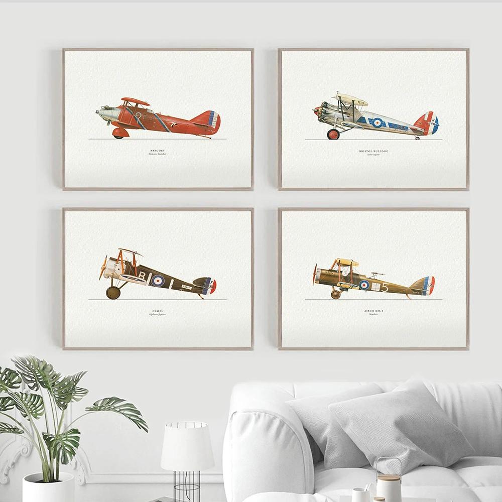 Vintage Plane Collection Poster Airplane Lover Gift Wall Art Aviation Pilot Aircraft Print Boys Kids Playroom Nursery Decoration