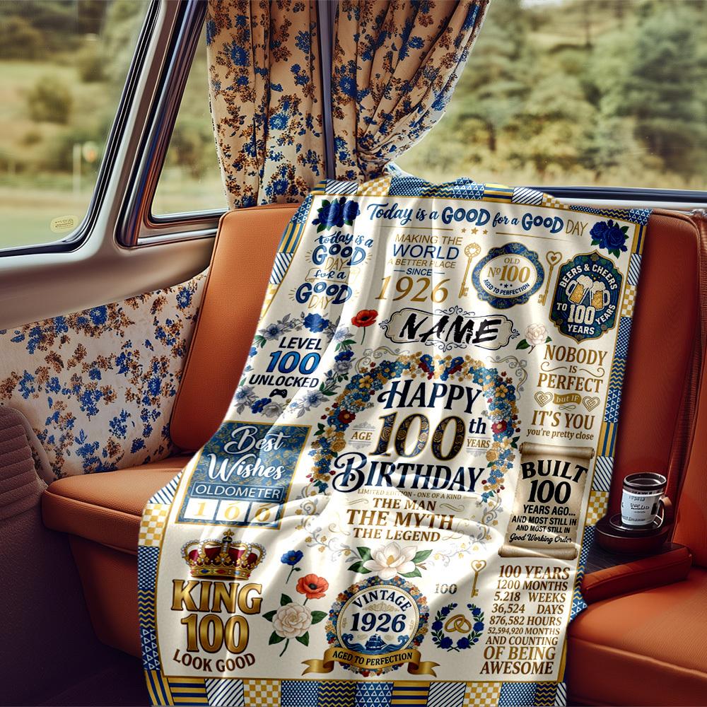 Happy 100Th Birthday Blanket Personalized Name Soft Comfortable Stylish Blanket Car Blanket Perfect For Travel Camping Outdoor Home Suitable For All