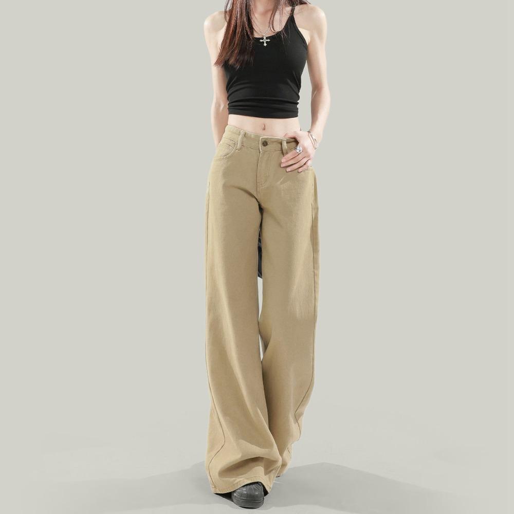 Women's High Waist Flare Jeans Loose Khaki Vintage Draping Wide Leg Denim Pants