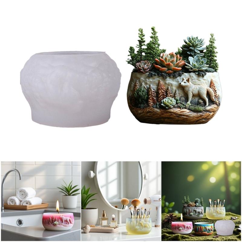 Handcrafted Silicone Wolf Mold Silicone Texture for Unique Resin Art Creations Decorative Planters and Present Making