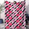 1pc Vintage Greek Key And Floral Print Flannel Blanket - Black White Pink Purple Grey Soft Cozy All-Season Bedspread, Couch Cover, Travel Blanket, Vin