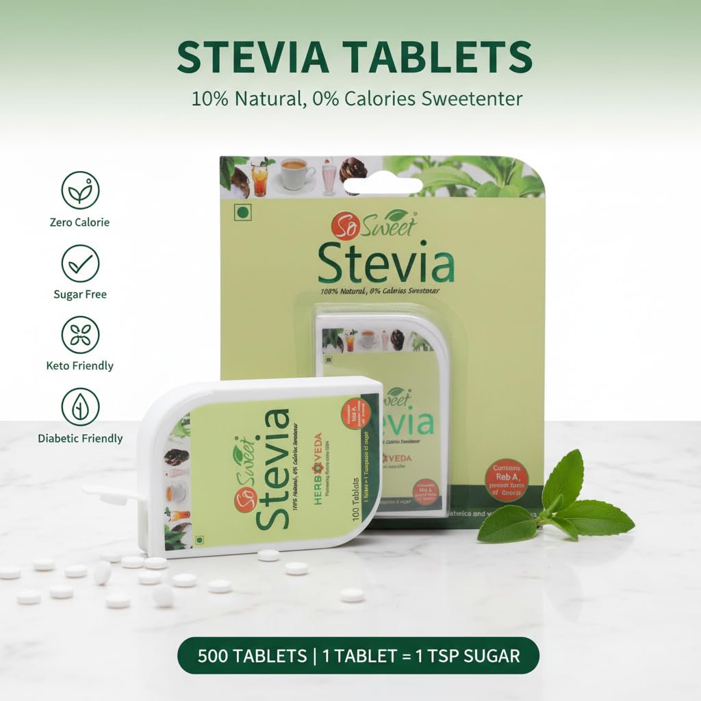 So Sweet Stevia Dolcificante 100% Naturale Senza Zuccheri per Diabetici - 300 Compresse - Confezione da 3 (100 Ciascuno)
