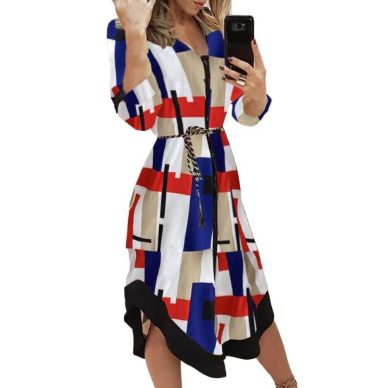 

Yousheng Женское миди-платье на пуговицах с V-образным вырезом, с длинным рукавом, на шнуровке, с принтом, летний повседневный наряд для ежедневной носки, отпуска, клуба, коктейльной вечеринки M