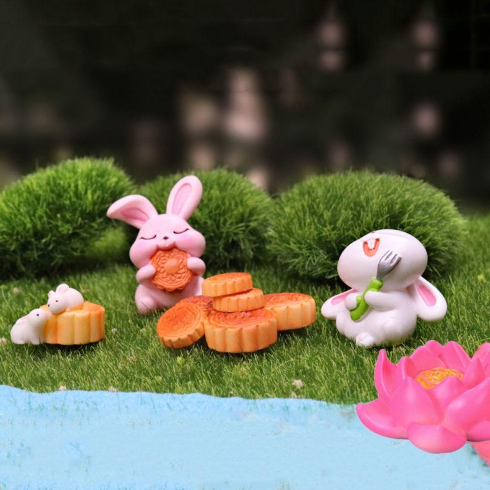 Cute Rabbit Micro Landscape Cartoon Moon Cakes Ornament Mid-autumn Rabbit Figurines  Home Desk