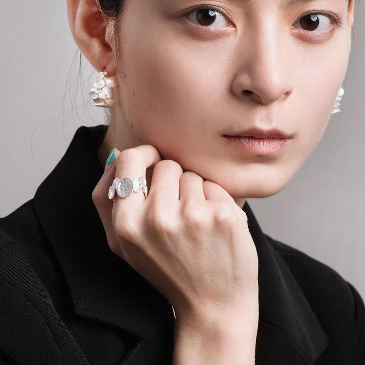 Geometric Popular Personality Irregular Disc Wind Ring Simple Light Luxury Bracelet Premium S925 Silver Needle Earrings