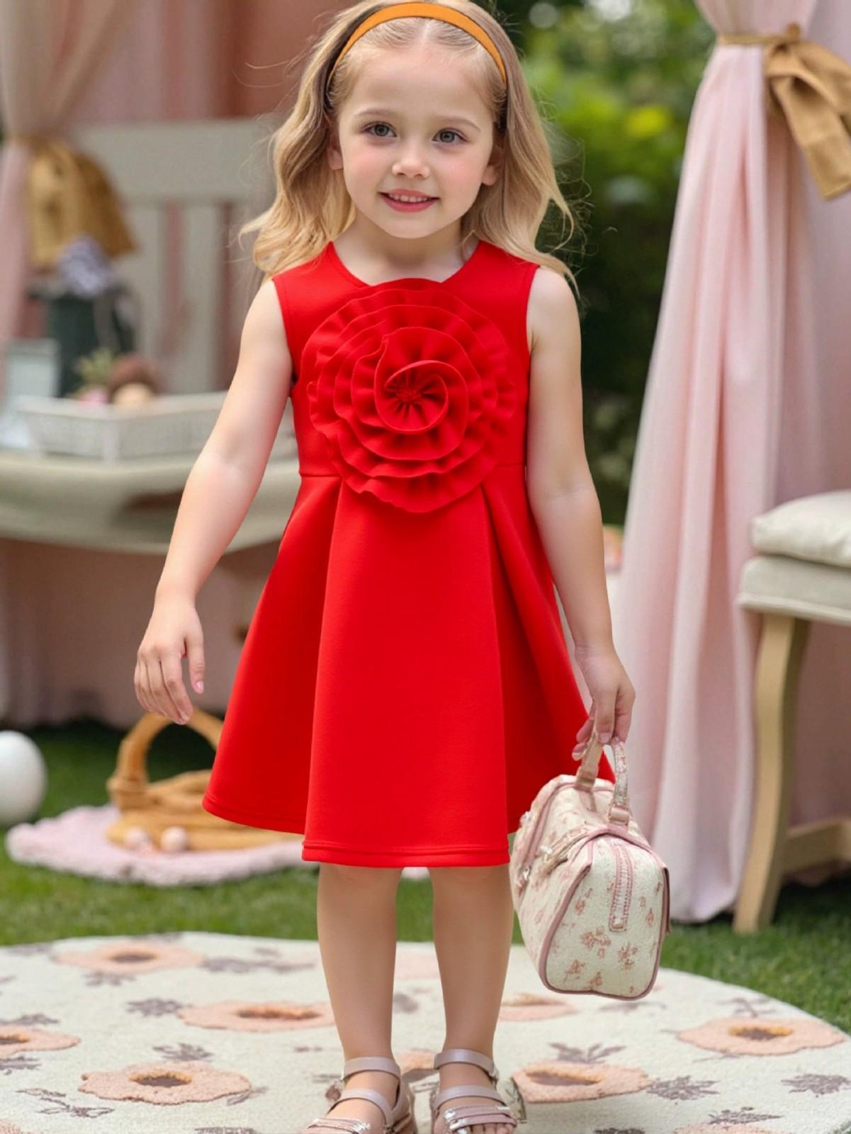 

Платье принцессы без рукавов с 3D большим цветком для девочек 130 красный