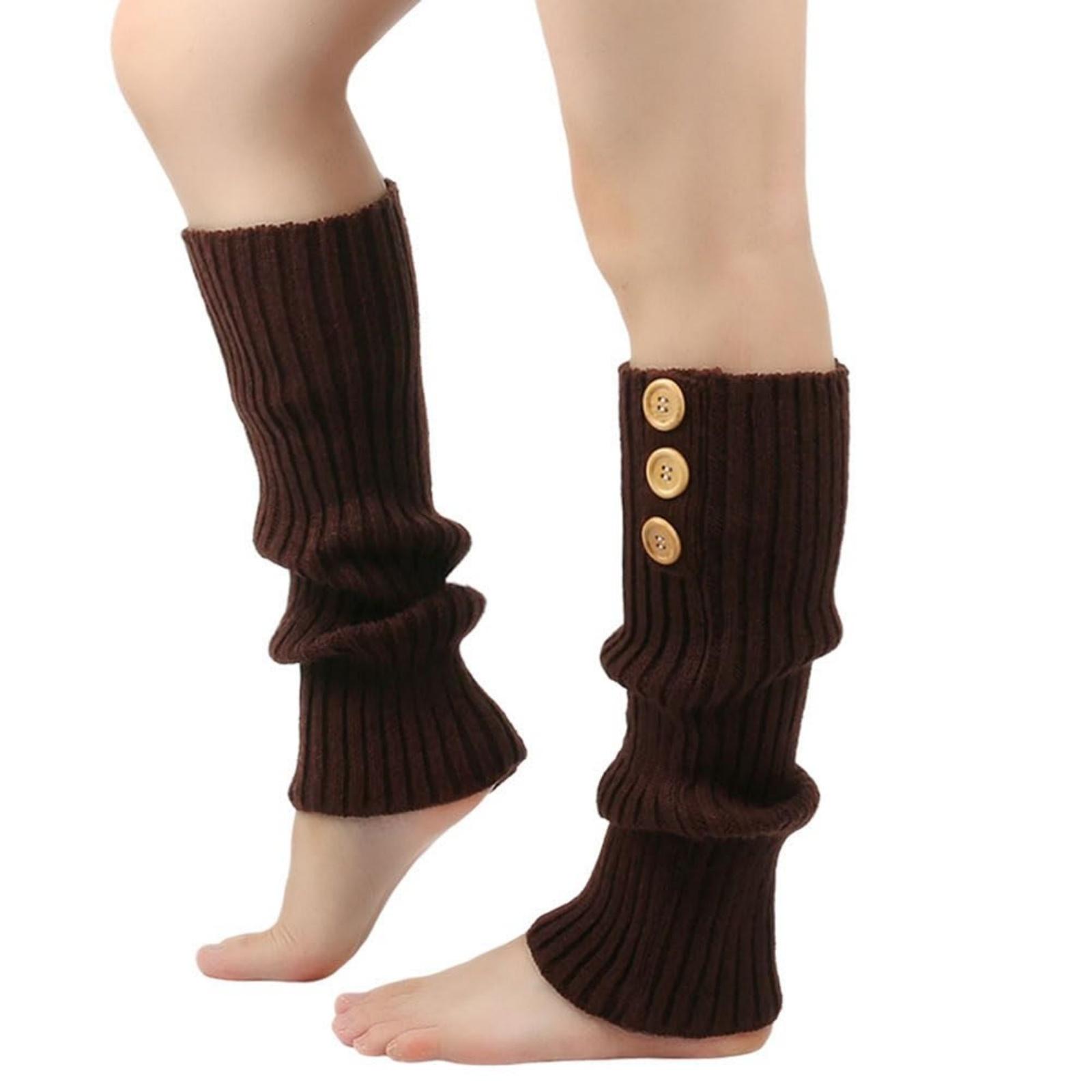 

Womens Leg Warmers Winter Warm Long Boot Sock Knee High Foot Cover Stockings With Buttons Streetwear Knitted Wool Hosiery Cover One Size