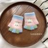 - Years old, baby half-finger gloves autumn and winter cartoon five-finger color matching bunny cute warm writing half-finger