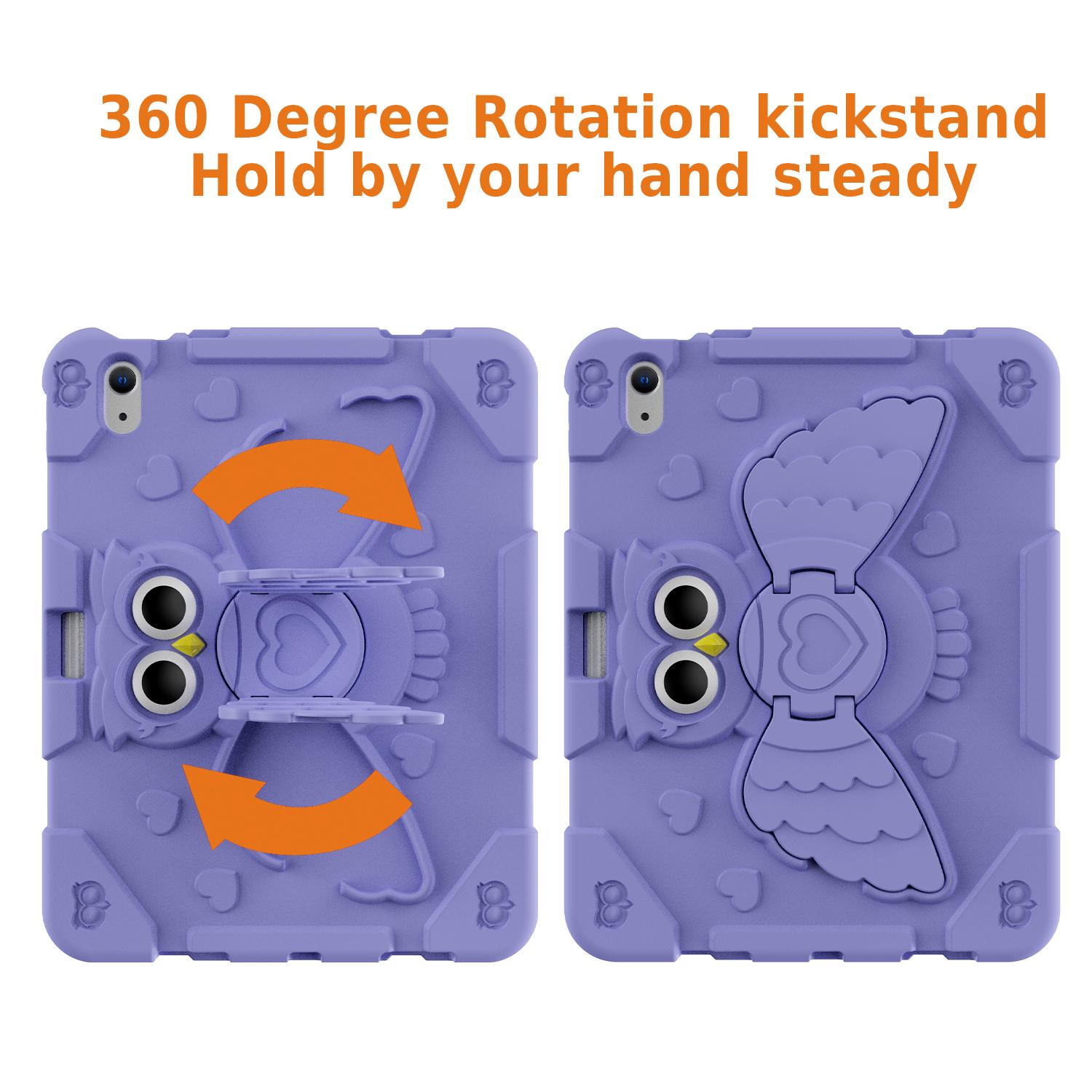 

For iPad (2025)/10.9 (2022) Silicone Protective Cover PC Kickstand Kids Friendly Tablet Case Light Purple