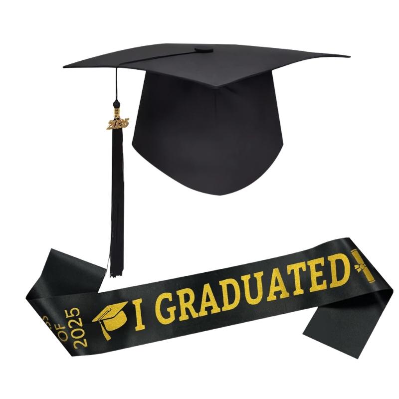

Premium Fabric Graduation Hat And Sash Set 2025 Customizable Hat With Medallions For College Graduate Event