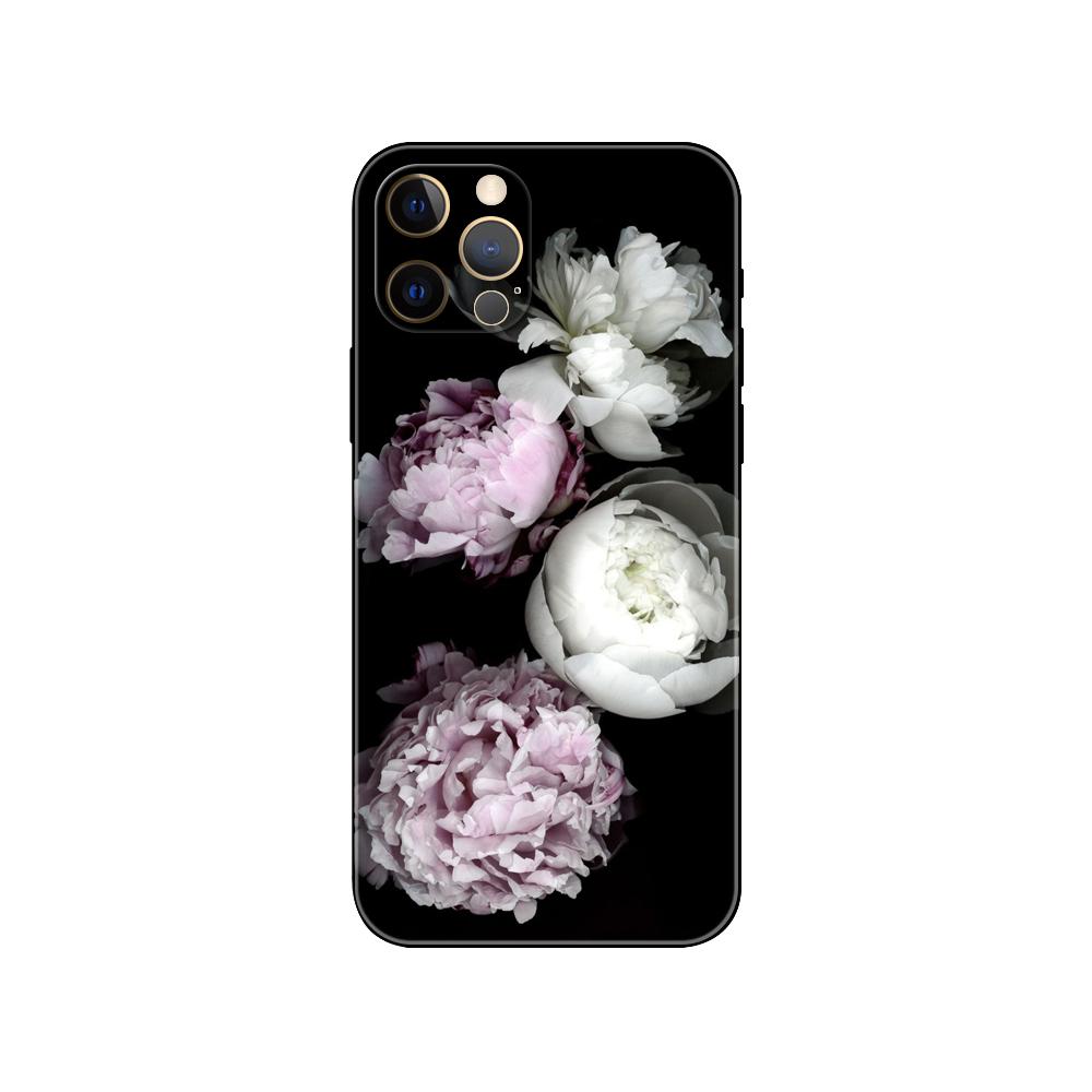 Peonies Beautiful Flower Phone Case for Iphone 5 5s 2020se 6 6s 7 8 Plus X 10 XR XS 11 12 13 Mini Pro MAX Black Tpu Back Cover