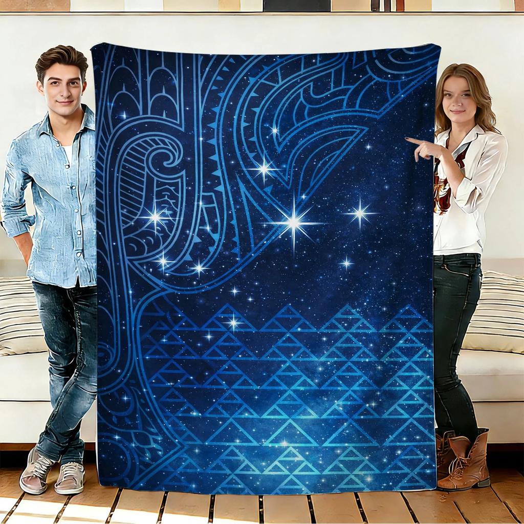 Starry Geometric Flannel Blanket Soft Cozy Throws Napping Travel Use