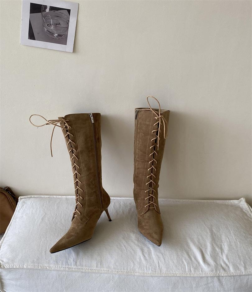 

2025 осень и зима новая модель острый носок тонкий каблук высокий каблук темперамент тонкие французская мода сексуальная красота женские интернет-знаменитости короткие ботинки 40 хаки