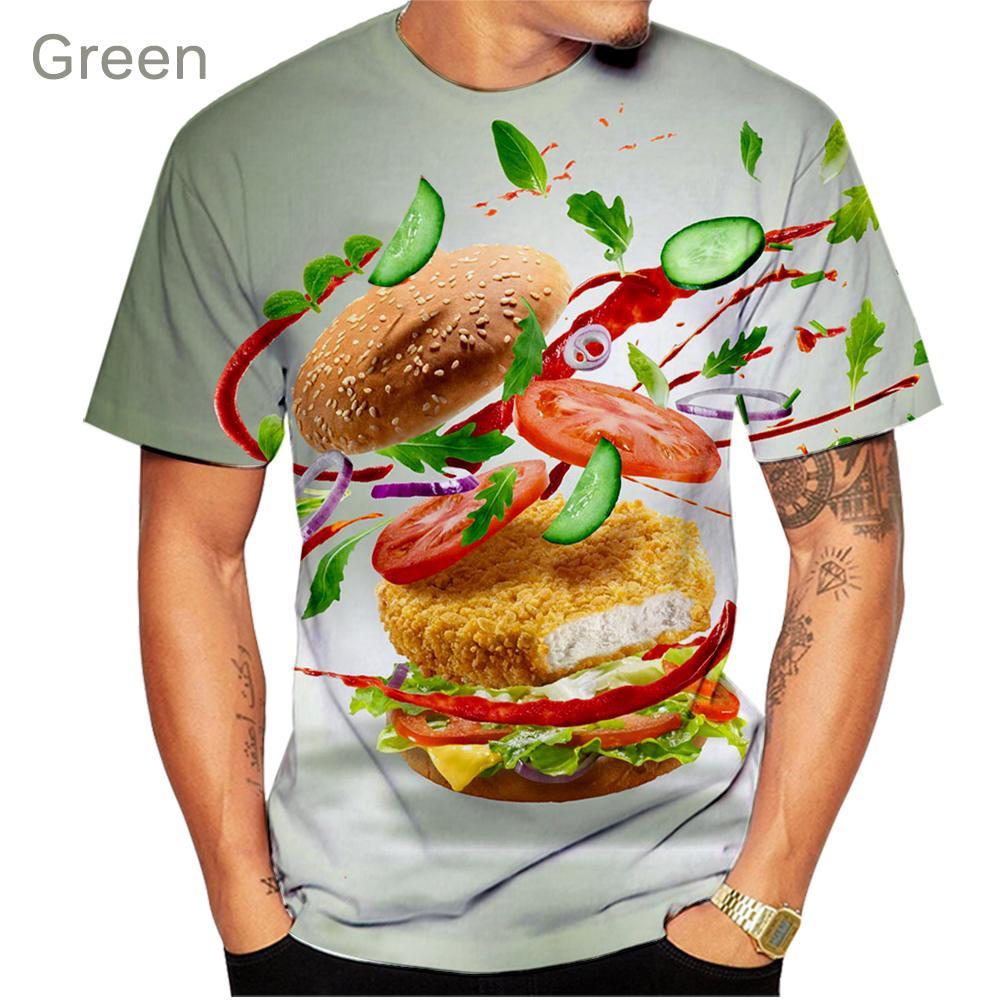 Summer Round Neck Hamburger Pattern 3D Print Top Fashionable Casual Short Sleeved Men's T-shirts