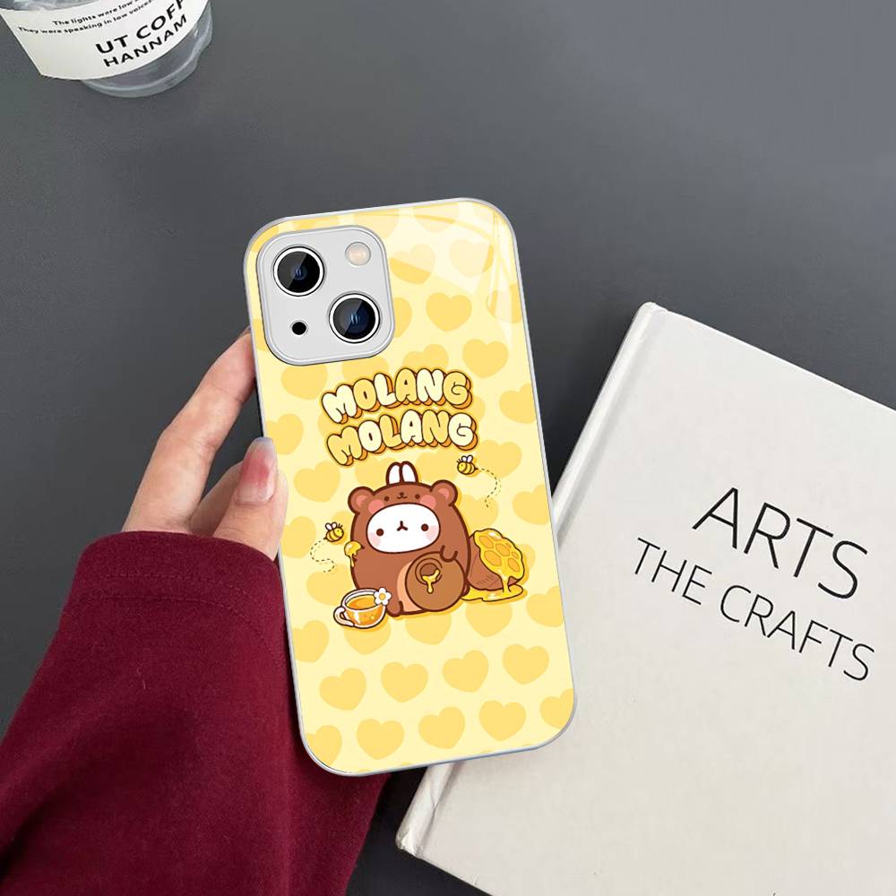 Kawaii Cute Rabbit M-MolangS Anime For IPhone 14 13 12 Mini 11 Pro XS Max X XR 14 Plus Tempered Glass Cover