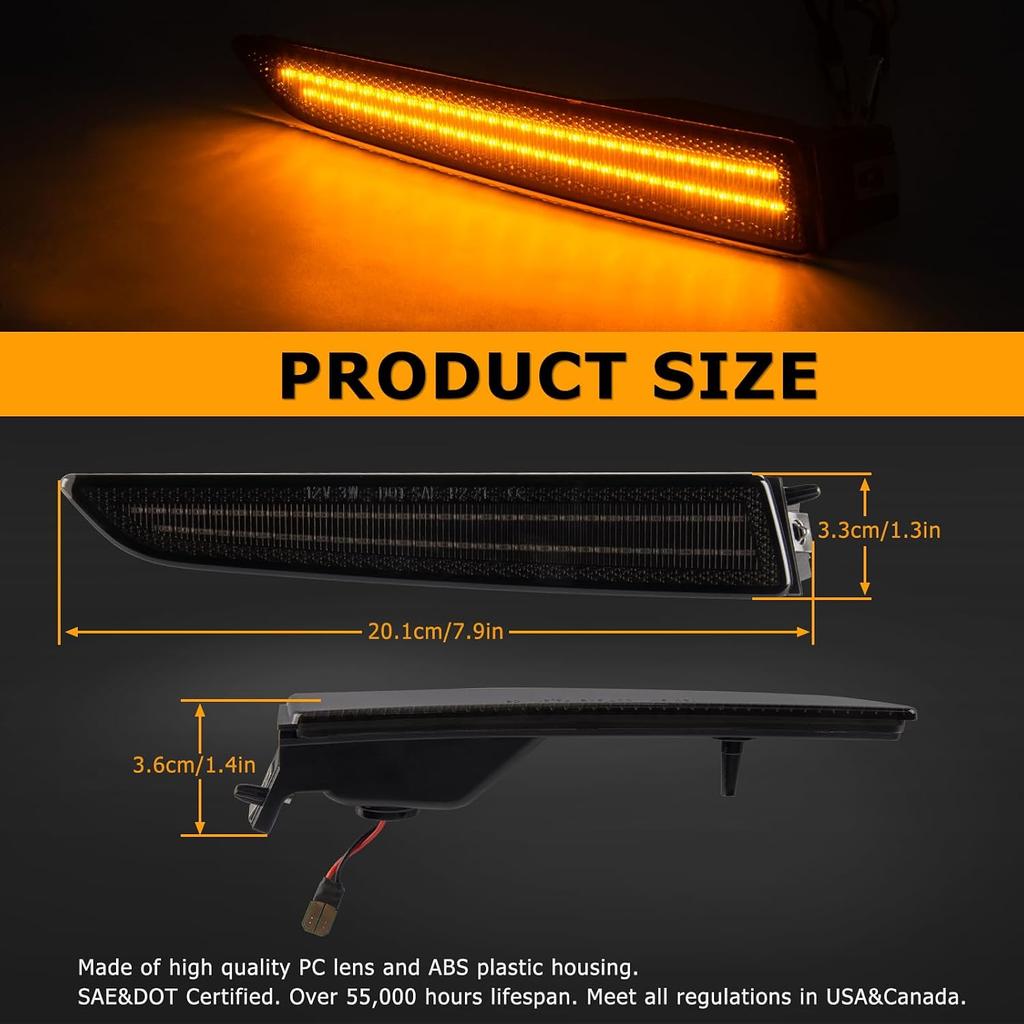 Gempro LED Front Bumper Side Marker Lights for Ford Fusion 2010-2012 Parking Signal Lamps Ford Fusion Accessories, Amber Light Smoked Len, 2PCS