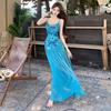Seaside Vacation Blue Dress Women's Summer Cold Rich Daughter Small Suspender Temperament Long Dress