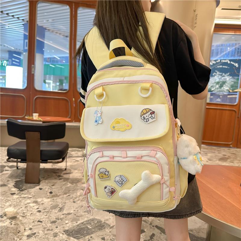 College Style Student Schoolbag Color Block Girl Multi-Pocket Large Capacity Backpack