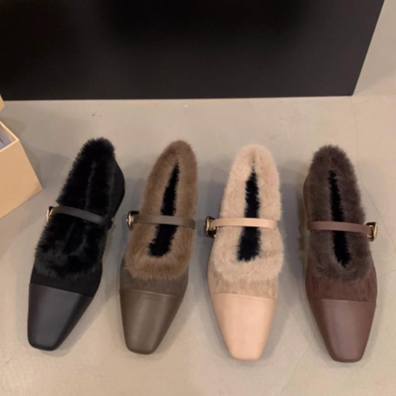 Fur Women Heeled Shoes Square Toe Loafers Shoes Elegant 2025 New Winter Chunky Party Woman Pumps Dress Brand Zapatillas De Mujer