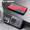KEYSION Shockproof Case for Samsung S25 Edge 5G Slide Camera Lens Protection Ring Stand Phone Back Cover for Galaxy S25 Edge 5G