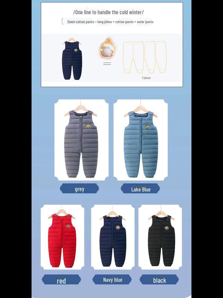 Bawełniane spodnie na szelkach dla niemowląt i małych dzieci z rozcięciem w kroku - Gruby zimowy kombinezon dla chłopców i dziewczynek