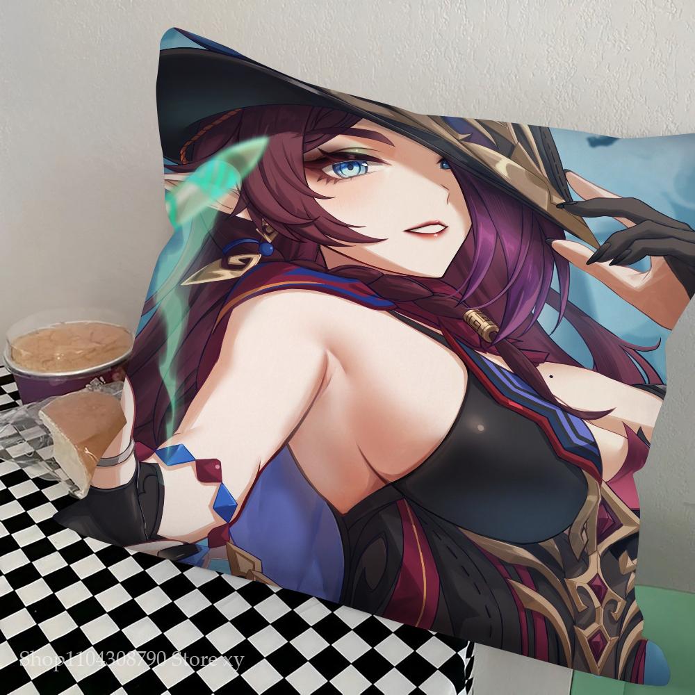 Game Genshin Impact Chasca Pillow Case Square Pillow Bedroom Sofa Leisure Comfort Cushion Car Living Room Home Decoration