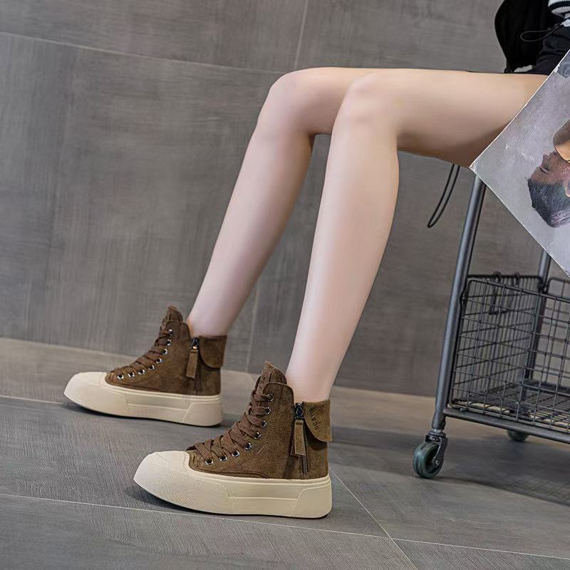 Thick-soled High-top Suede Board Shoes for Women's Autumn New Casual Fashion Creative Versatile Niche Female Students Casual