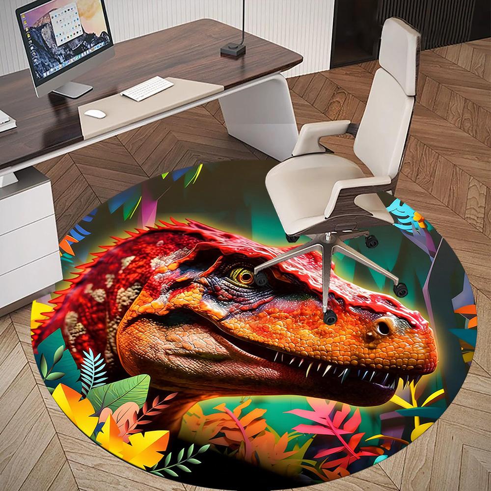 1pc dinosaur jungle Round Chair mat office Area Rug - Non-Slip, Floor Mat for Office, Bedroom, and Indoor Decor p127252