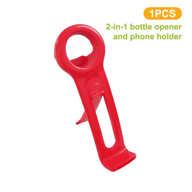 1/2 Stuks 2 In 1 Draagbare Flesopener Telefoonstandaard Universele Blikopener Antislip Flesdop Bier Open Dop Keukengadget