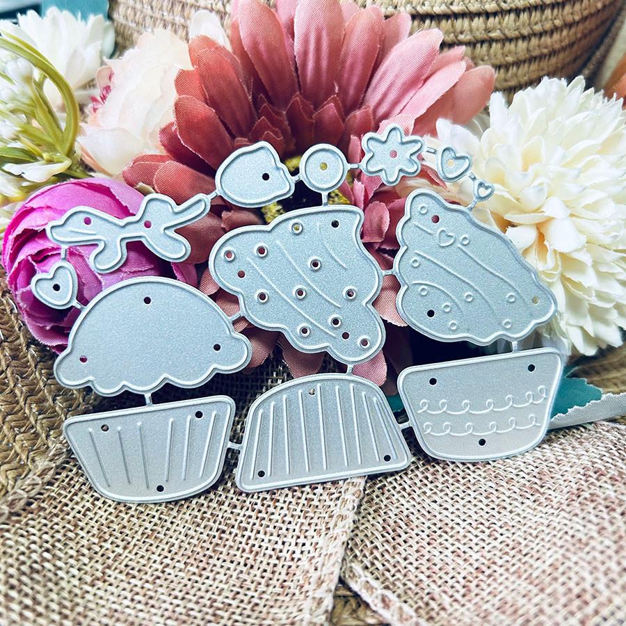 3 Stück Cupcake Stanzformen für Kartenherstellung, Stanzschablonen, Metall Stanzform, Scrapbooking Stanzformen, DIY geätzte Prägeschablone für Basteln