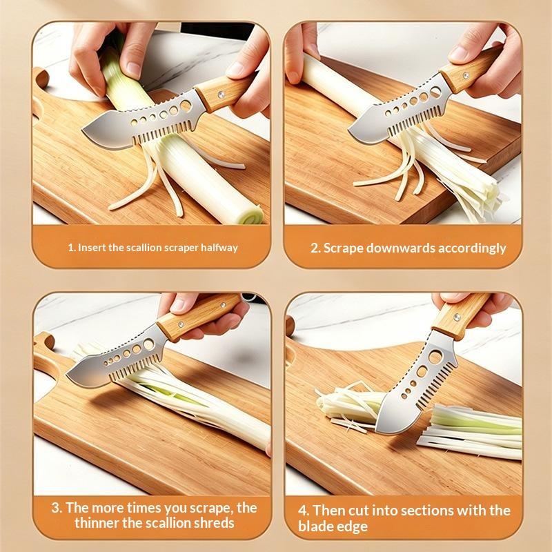 Cortador de Verduras 3 en 1 de Acero Inoxidable Mango Ergonómico Rebanador de Cebolleta Picadora de Hierbas para Picnic Cocina al Aire Libre