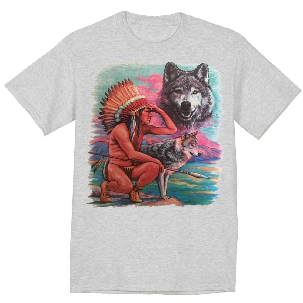 Native American Indian Wolves Wolf T-shirt Mens Graphic Tee Clothing Apparel Unisex T-Shirt XXL