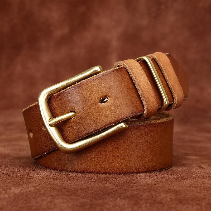 

Мужской ремень из натуральной коровьей кожи с пряжкой в стиле ретро, вымытый в старом растительном дублении, первый слой, повседневный ремень для джинсов 125cm