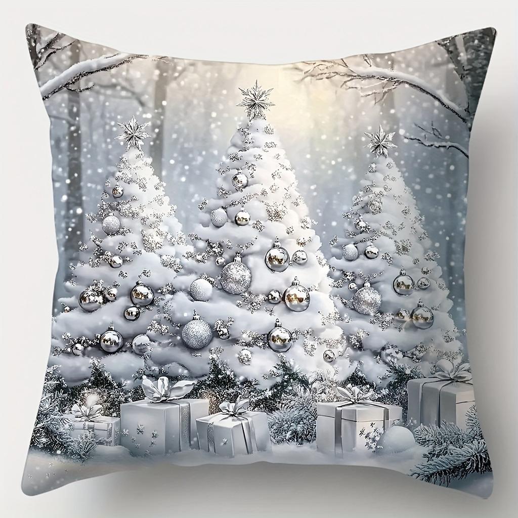 Christmas Pillowcases: Santa, Snowy Trees, Sleigh with Gifts & Snowman! Sofa Room Decoration New Year Holiday Home Decoration