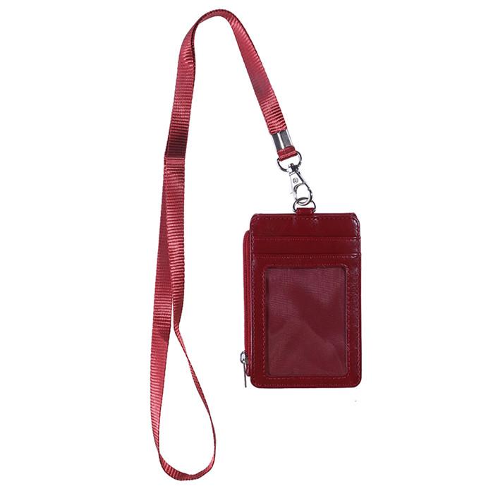 Vertical Leather Card Holder Wallet Multi-Pocket Neck Lanyard ID Badge Holder with Zip Pocket Card Slots for Work School Cruise Hotel