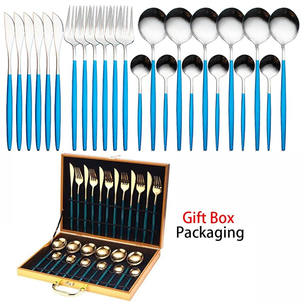 Tableware Set Gift Box Fabulous Cutlery Knife Fork Dessert Spoon Coffee Spoon 24PCS Gold Flatware Dinnerware Sets